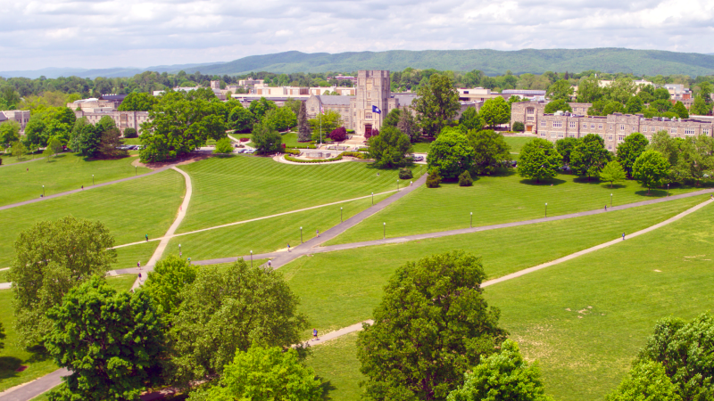 Arial view of Virginia Tech campus